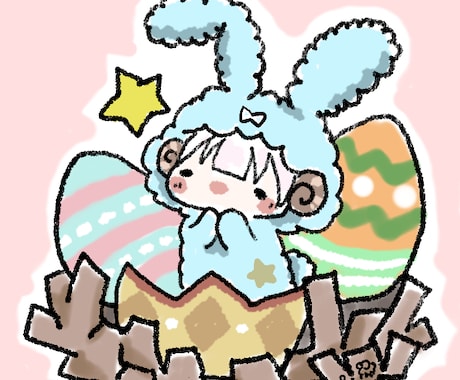 イースター量産イラスト描きます 卵に隠れたうさぎ着ぐるみのイースターイラストです イメージ1