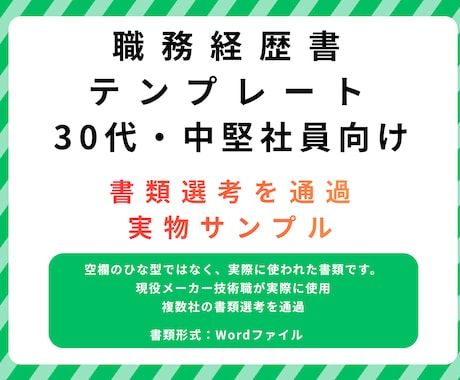 30代・中堅社員向け 職務経歴書共有します 年商8,000億円企業の選考を通過した職務経歴書テンプレート イメージ1