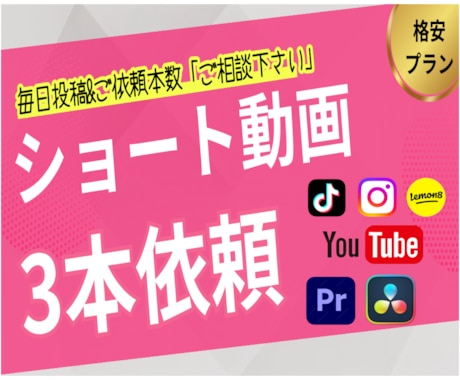 ショート動画3本/ゆっくりプランで編集します ＊60秒以内の編集価格/Instagram・TikTok等 イメージ1