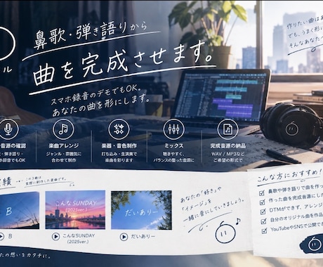 鼻歌・弾き語りから曲を完成させます イメージ1