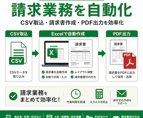 CSVから請求業務を自動化します フォーマット自由、用途に合わせて自動化します イメージ1