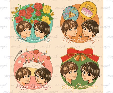華やかなペア似顔絵お描きします 恋人、相方へのプレゼント用に最適♪ イメージ2