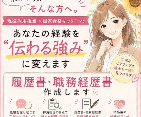 強みゼロから履歴書・職務経歴書を作成します 現役採用担当が経験を掘り起こし「伝わる強み」に変えます イメージ1