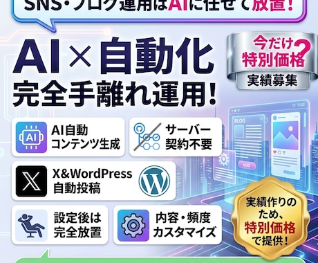 AI×自動化でSNS・ブログ運用を効率化します 実績作りの為限定1名特別価格！設定後は自動でコンテンツ投稿 イメージ1