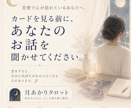 恋愛・復縁・片思いのお悩みに、優しく寄り添います カードを見る前に、まずはあなたのお話を聞かせてください。 イメージ1