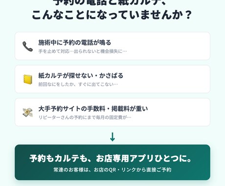 サロン・治療院向け予約＋顧客カルテアプリ制作します 電話予約と紙カルテを、お店専用アプリひとつに イメージ2