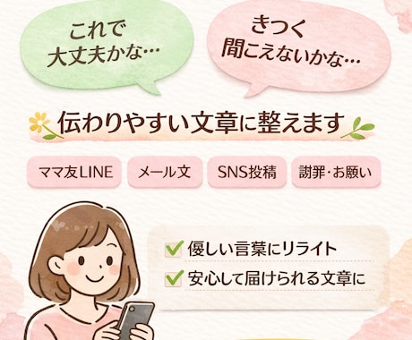 手紙やメールの添削・リライト承ります 不安のある文章を相手にやさしく伝わる表現へ整えます イメージ1
