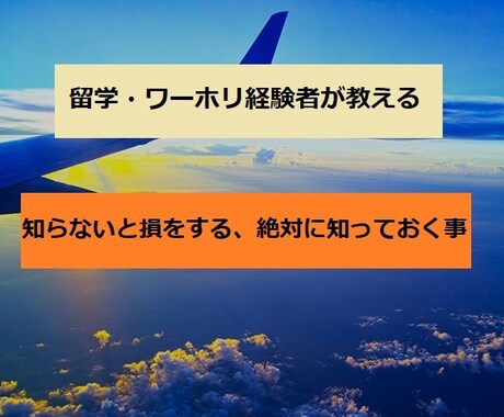 ワーキングホリデー/海外留学で知っておく事教えます 留学エージェントに頼らなくてOK！必要な項目を全て教えます。 イメージ1