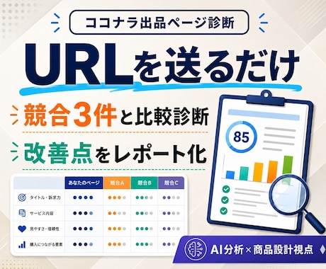 ココナラ出品ページを競合比較で診断します 弱点を、競合比較と100点満点の診断で分かりやすく整理します イメージ1