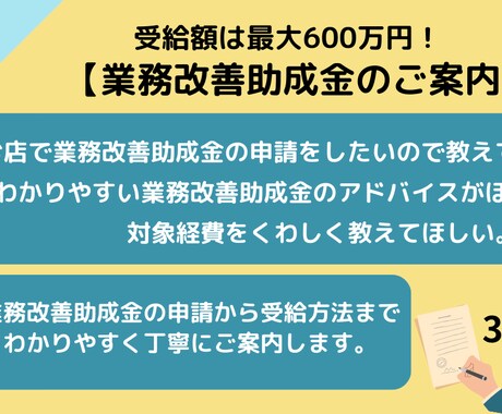 業務改善助成金をわかりやすくご案内します （業務改善助成金 コース③）申請方法などをわかりやすくご案内 イメージ1