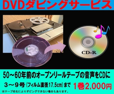 オープンリール テープの音声をCDへダビングします 元テープ1巻分（ダビング枚数1）の価格です イメージ1