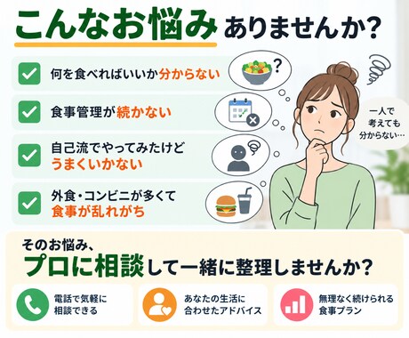 ダイエット・食事改善のお悩み相談を承ります 何から直せばいいか一緒に整理します イメージ2