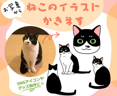 ペットの猫ちゃんのシンプルなイラストを作成します ご自身のSNSアイコン、グッズ作成にもご使用いただけます イメージ1