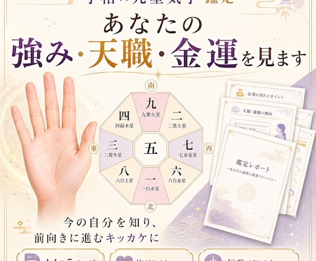 手相×九星気学で天職・恋愛運などを見ます 手相×九星気学で天職・恋愛運などを見ます イメージ1