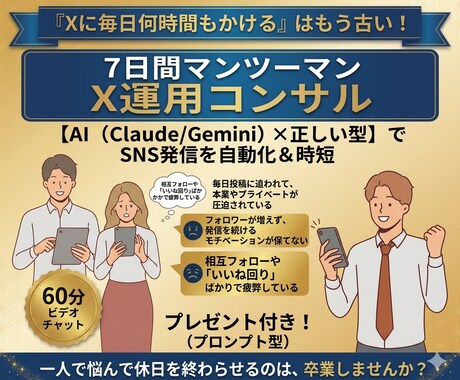 7日間付きっきり！初心者向けに最新のX運用教えます 「毎日投稿がしんどい…」からの卒業。AI×X運用の指導します イメージ1