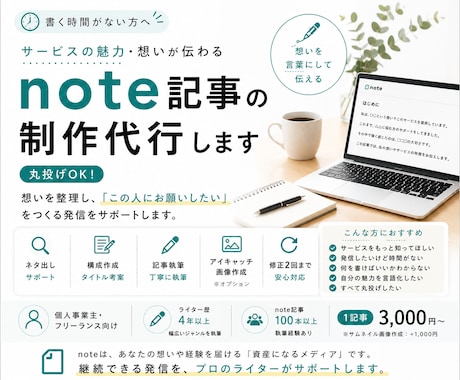 想いやサービスの魅力が伝わるnote記事を執筆ます 想いやサービスの魅力が伝わるnote記事を執筆します イメージ1