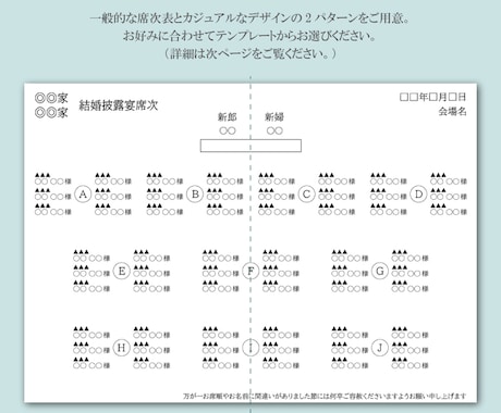 mmk0129様ー専用席次表作成します 席次表ＴypeＡデザインにてお作りします イメージ1