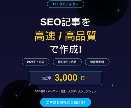 SEO記事・ブログ記事を高速・高品質で作成します AI×人力で高速・高品質な記事をお届けします イメージ1