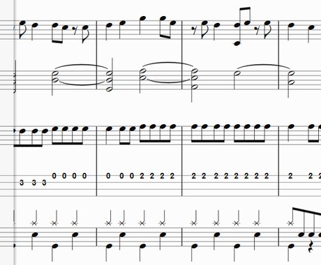 バンド用に耳コピして楽譜を作ります キーボード、ギター、ベース、ドラムなどの楽譜を作成します。 イメージ1
