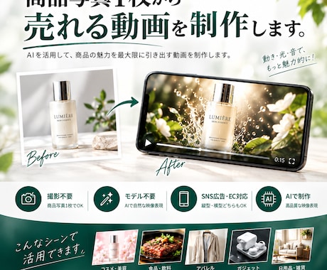 商品写真1枚から売れるAI動画を制作します イメージ1