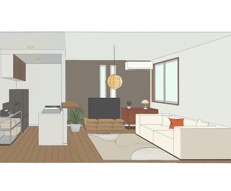 手描きで作る内観パース／家具配置も対応できます インテリアのプロが手描きで魅せる空間提案。今だけ割引価格 イメージ2