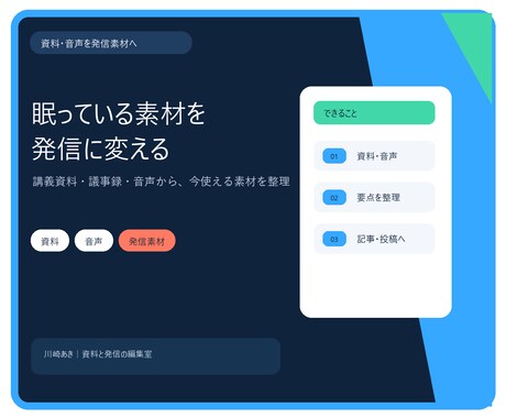 資料・音声を発信素材に再編集します 眠っている素材を、今使える発信資産へ イメージ2