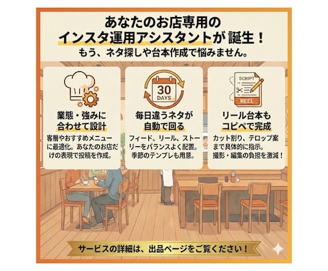 インスタ投稿が続く飲食店用GPT作成します Instagramの30日分ネタと台本を自動生成☆ イメージ2