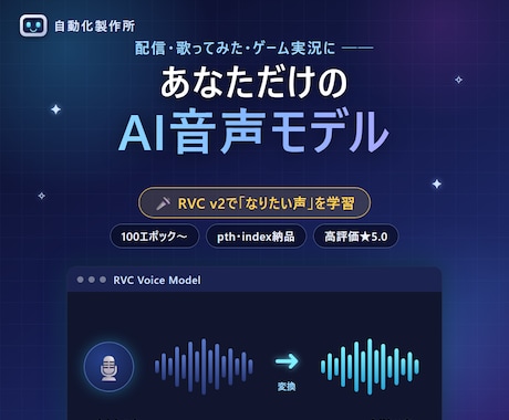 格安であなただけのRVCのモデルを作ります なりたい音声を送るだけであなたも好きな声で配信ができます！ イメージ1