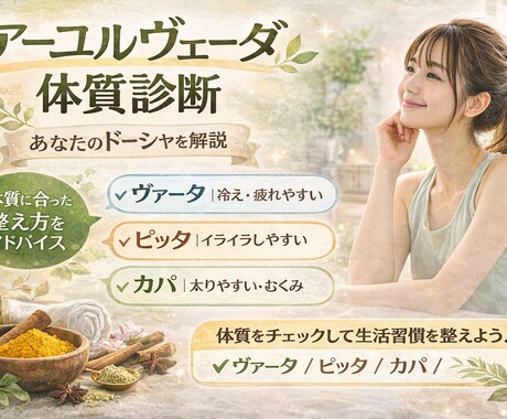 アーユルヴェーダ体質を診断（ドーシャ解説）します あなたのドーシャと生活の整え方を解説 イメージ1