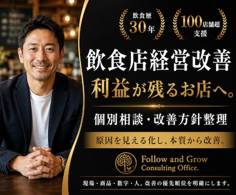飲食店経営改善へ導く個別相談・改善方針整理行います 飲食歴30年・100店舗超支援。利益が残るお店へ。 イメージ1