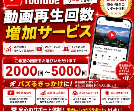 YouTube再生回数+1000回増加させます 嬉しい60日長期間の補填保証付き！ イメージ1