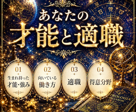 西洋占星術の根拠に基づく才能と適職を詳しく占います あなたの強み・向く働き方・才能の活かし方を丸ごと徹底分析！ イメージ1
