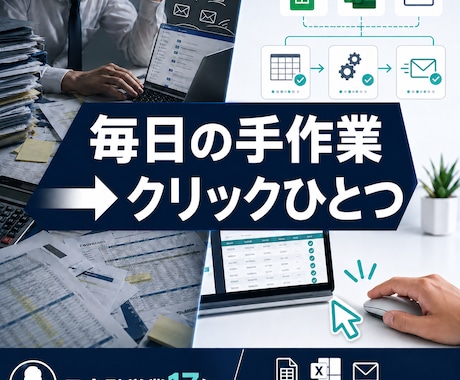 毎日の手作業、ボタンひとつに変えます 集計・転記・メール送信を自動化 イメージ1