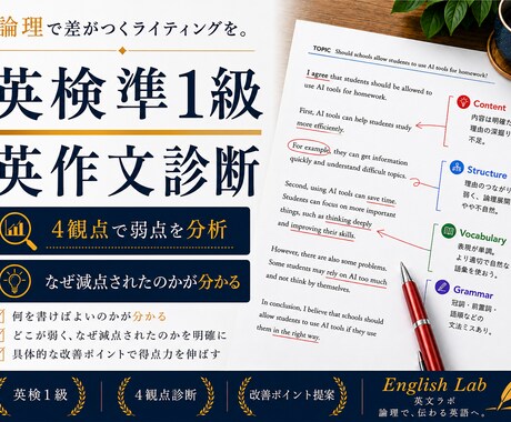 英作文診断｜英検準1級 4観点で弱点分析します あなたの弱点を明確に分析します イメージ1
