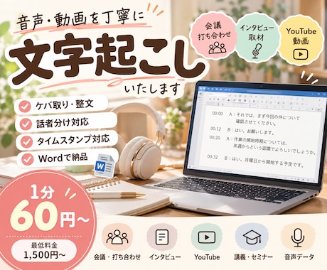 文字起こしを丁寧に承ります イメージ1
