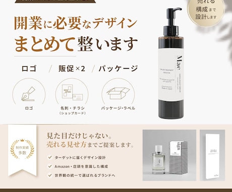 開業に必要なデザインをまとめて整えます ロゴ・名刺・チラシ・パッケージをまとめて作成します イメージ1