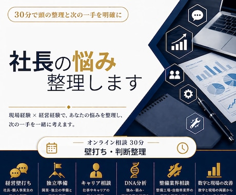 社長・個人事業主の悩みを30分で整理します 現状整理と次の一手を明確にします。 イメージ1