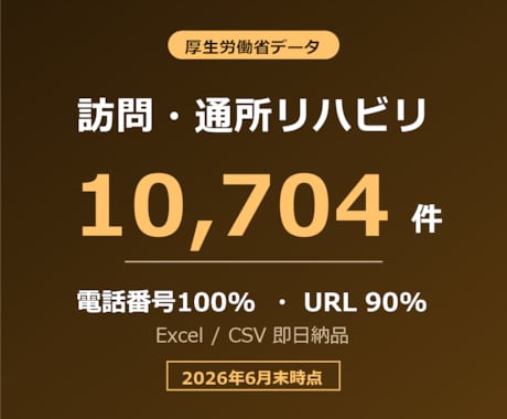 訪問・通所リハビリの営業リスト提供します 電話番号100%／10,704件／2026年6月末時点 イメージ1
