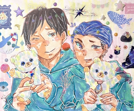 シールコラージュのアナログイラストをお描きします アナログでしか出せない特別な煌めきをご提供します✩ イメージ2