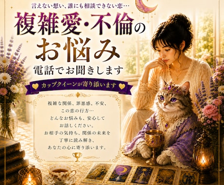 複雑愛・不倫愛でのお悩みを電話で鑑定します 複雑な恋に悩むあなたに彼の気持ちを鑑定しながら寄り添います イメージ1