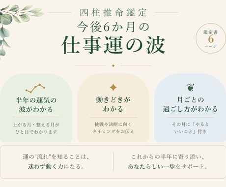 今後6か月の仕事運┃四柱推命で過ごし方もわかります 月ごとの運を活かす！動く時期、整える時期がわかる仕事運鑑定 イメージ2