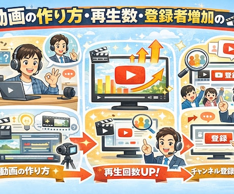 動画の作り方、再生数、登録者数増加をお手伝います まずはスモールステップで確実にニーズにあった動画投稿！ イメージ1