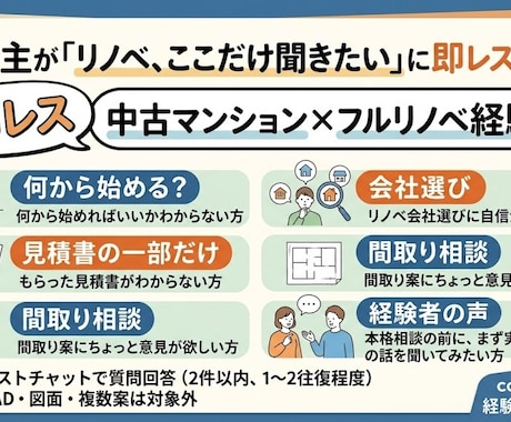 元施主が「リノベ、ここだけ聞きたい」に即レスします 中古マンション×フルリノベ経験者が、気軽に相談に乗ります イメージ2