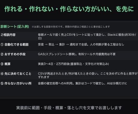 その手作業、自動化できるか診断します 「作れる/作れない/作らない方がいい」を理由つきで回答します イメージ1
