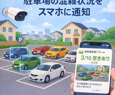 駐車場の混雑度チェックをAI通知に置き換えます 個人でも簡単導入！本導入に向けての事前相談・設計を行います イメージ1