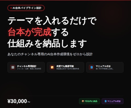 YouTube台本作成の仕組みを作ります テーマを入れるだけで台本が完成するAI環境を納品 イメージ1