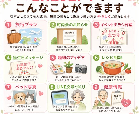 シニア向け　ChatGPTをやさしく教え｜ます 旅行プランから町内会チラシまで「自分でできます」 イメージ2