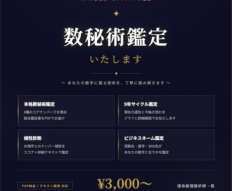 数秘術鑑定｜コアナンバーズ鑑定します 生年月日と名前で本質・使命・運気を鑑定 イメージ1