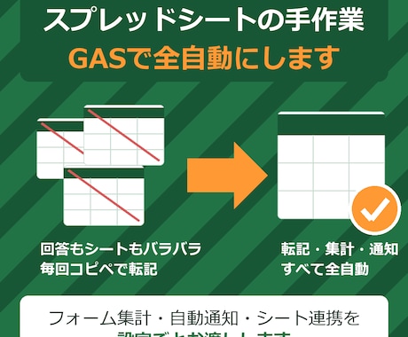 スプレッドシート転記・集計をGASで自動化します フォーム集計・自動通知・シート連携を丸ごとおまかせ イメージ1