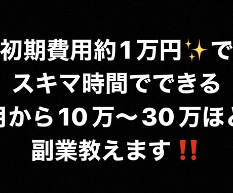 月に10万〜30万ほどの副収入を得る方法を教えます 初月から収入◎ 初期費用は1万円ほどで大丈夫です。 イメージ1